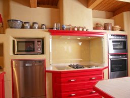 Lehmputz mit Mittelblock, rot