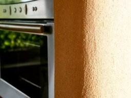 Lehmputz mit Mittelblock, rot