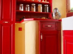 Lehmputz mit Mittelblock, rot