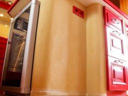 Lehmputz mit Mittelblock, rot